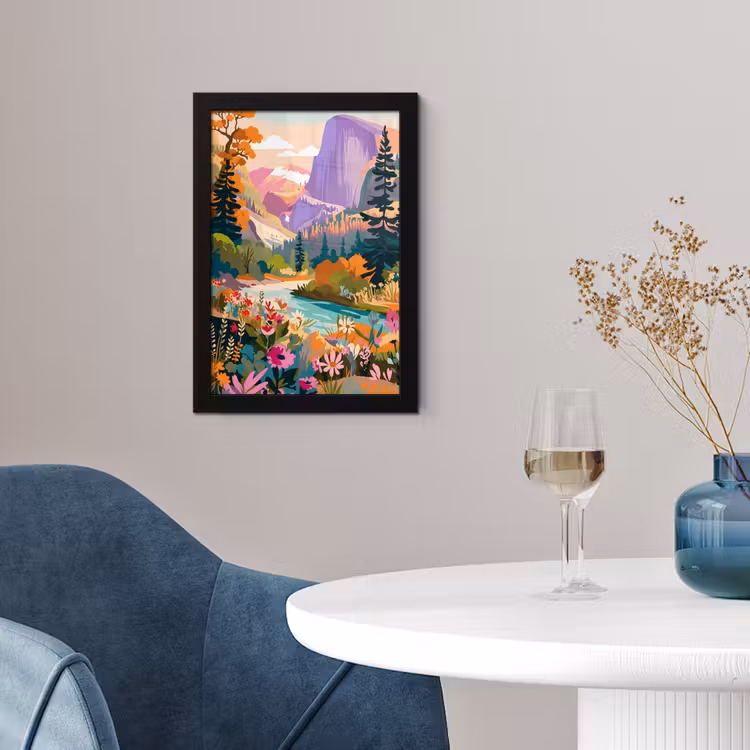 Poster met lijst - Rivier - Vallei vol bloemen - Levendig — 2