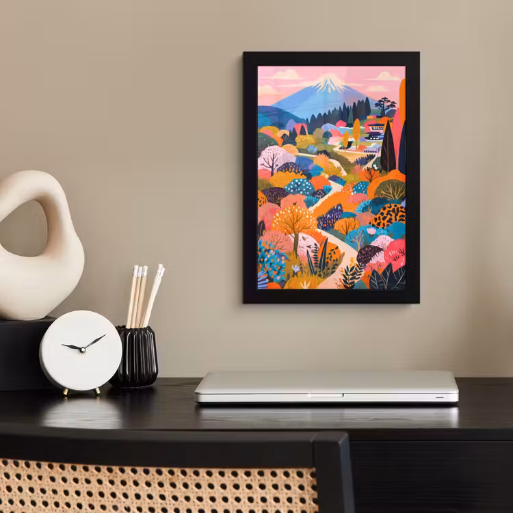 Poster met lijst - Witte bergtop - Modern - Kleurrijk — 3
