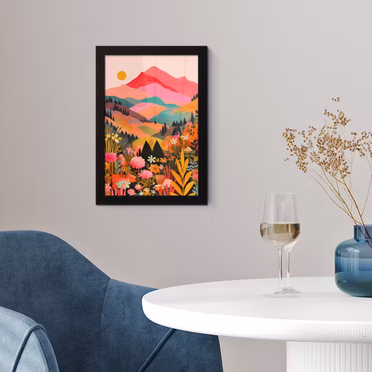 Poster met lijst - Zonsondergang - Bergvallei - Contrast — 2