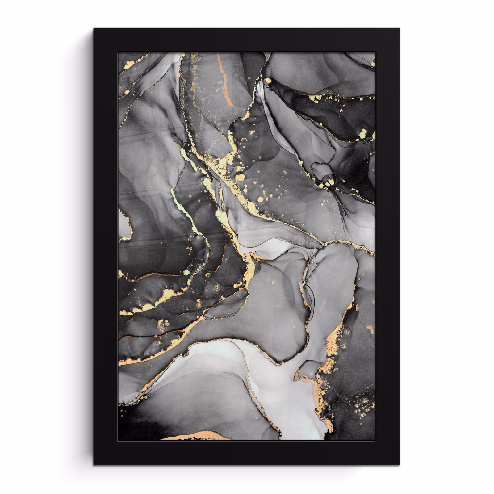 Poster met lijst - Marmer - Zwart - Goud - Grijs — 1