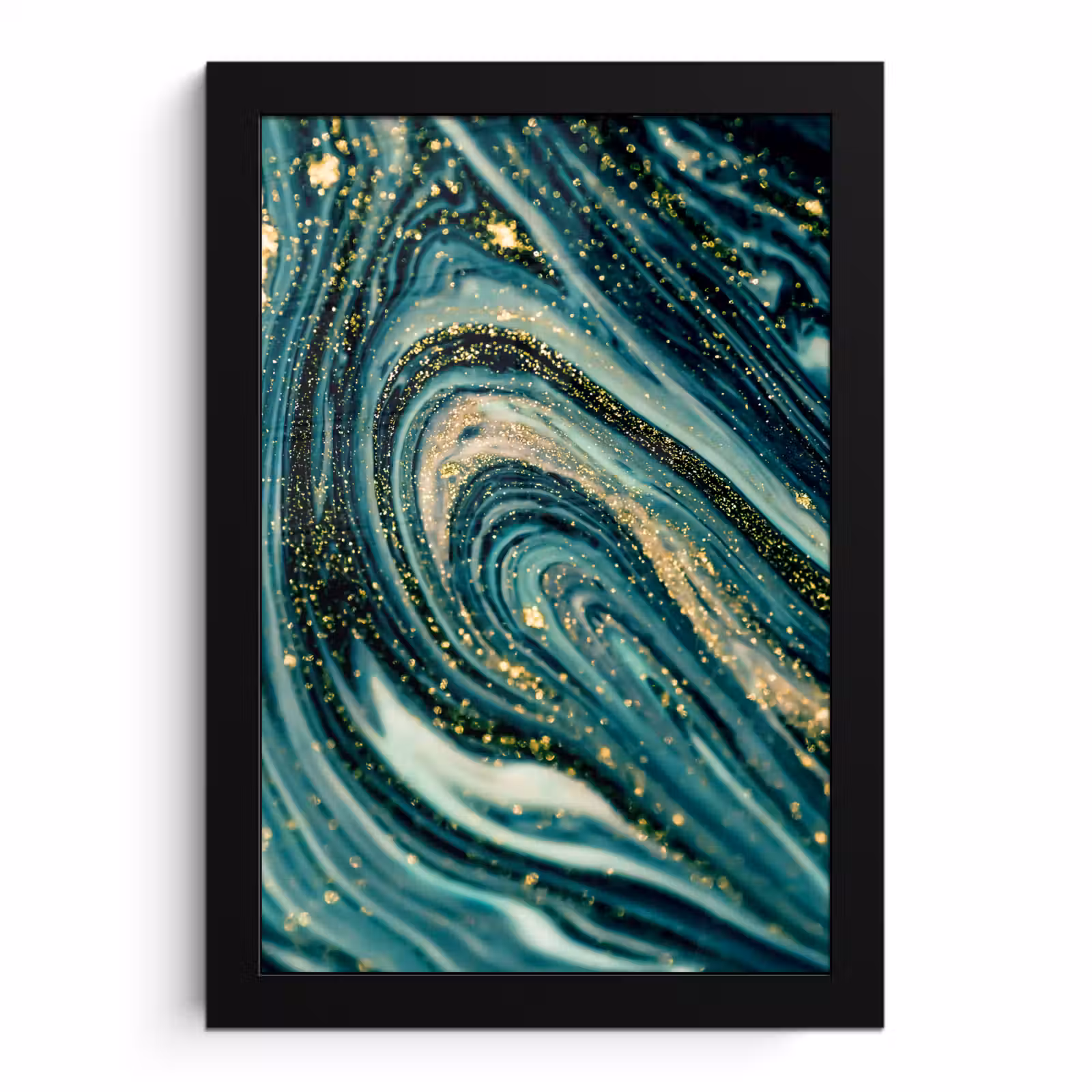 Poster met lijst - Marmerlook - Luxe - Goud - Turquoise - Glitter — 1