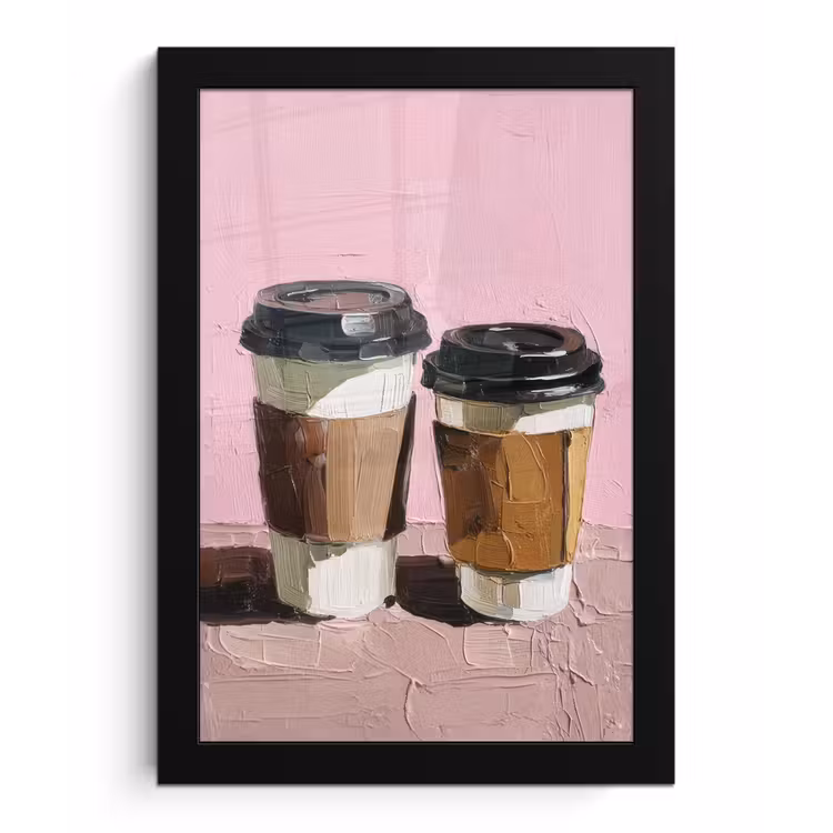 Poster met lijst - Koffiebekers - Deksel - Verf - Textuur — 1