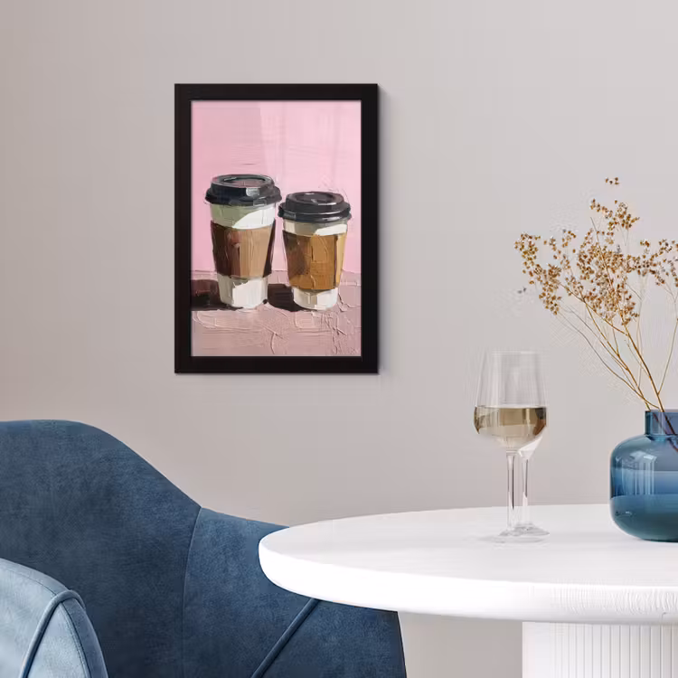 Poster met lijst - Koffiebekers - Deksel - Verf - Textuur — 2