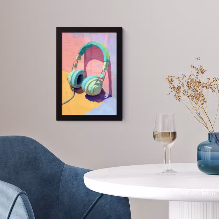 Poster met lijst - Koptelefoon - Mintgroen - Draad — 2