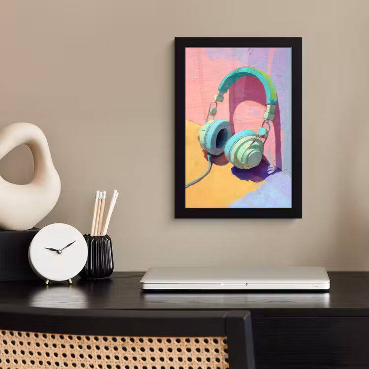 Poster met lijst - Koptelefoon - Mintgroen - Draad — 3