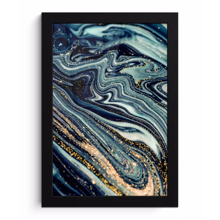 Poster met lijst - Marmer - Goud - Blauw - Glitter - Marmerlook - Abstract — 1