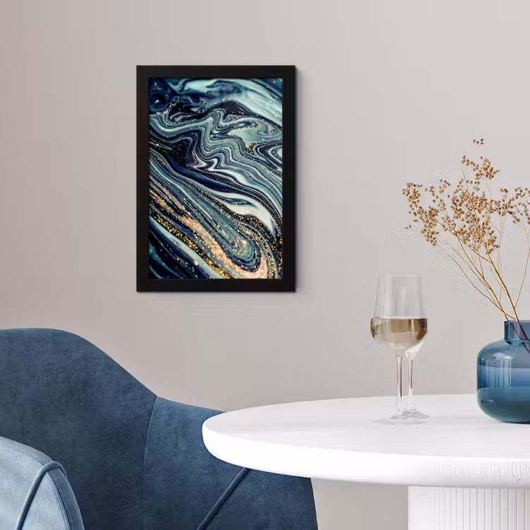 Poster met lijst - Marmer - Goud - Blauw - Glitter - Marmerlook - Abstract — 2