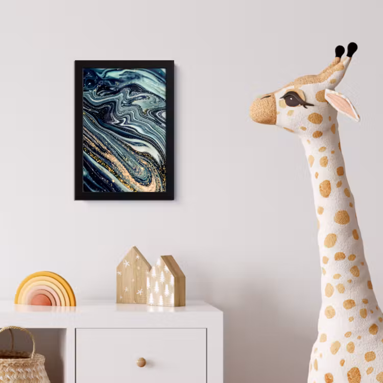 Poster met lijst - Marmer - Goud - Blauw - Glitter - Marmerlook - Abstract — 5