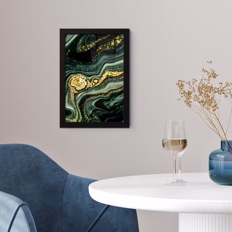 Poster met lijst - Marmer - Goud - Glitter - Groen - Marmerlook - Luxe — 2