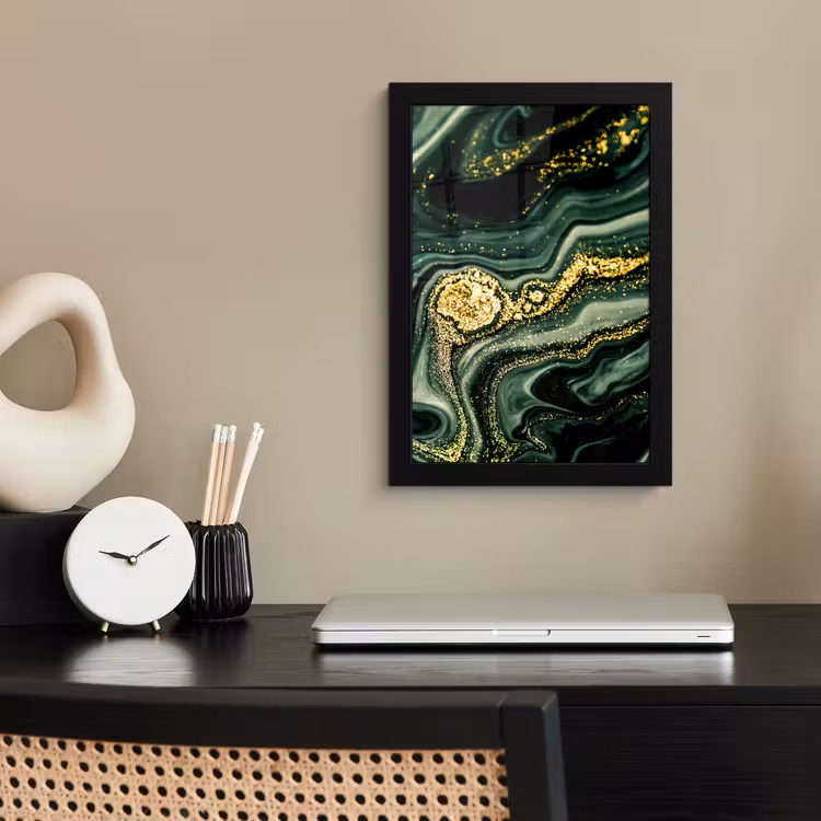 Poster met lijst - Marmer - Goud - Glitter - Groen - Marmerlook - Luxe — 3