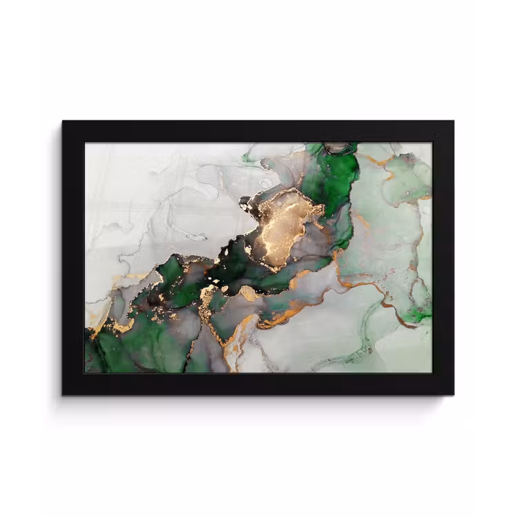 Poster met lijst - Marmer - Goud - Groen - Luxe — 1