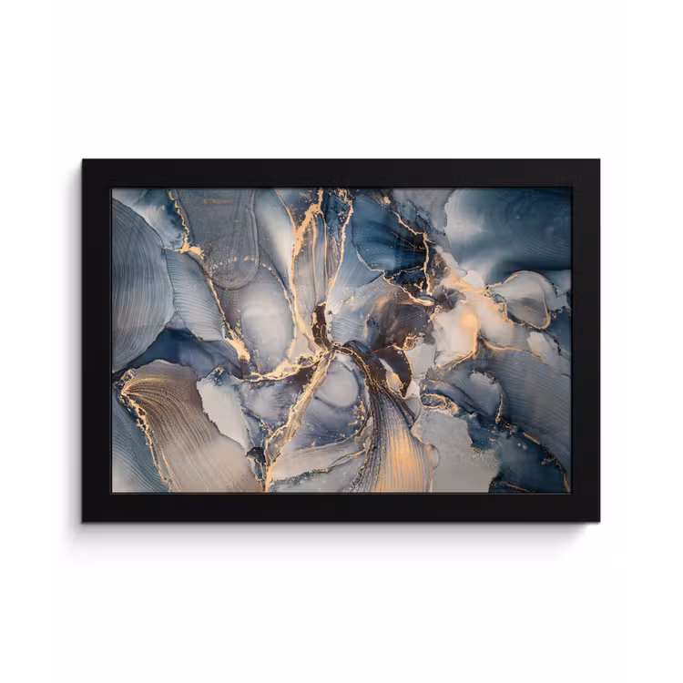 Poster met lijst - Marmer - Grijs - Blauw - Luxe - Goud — 1