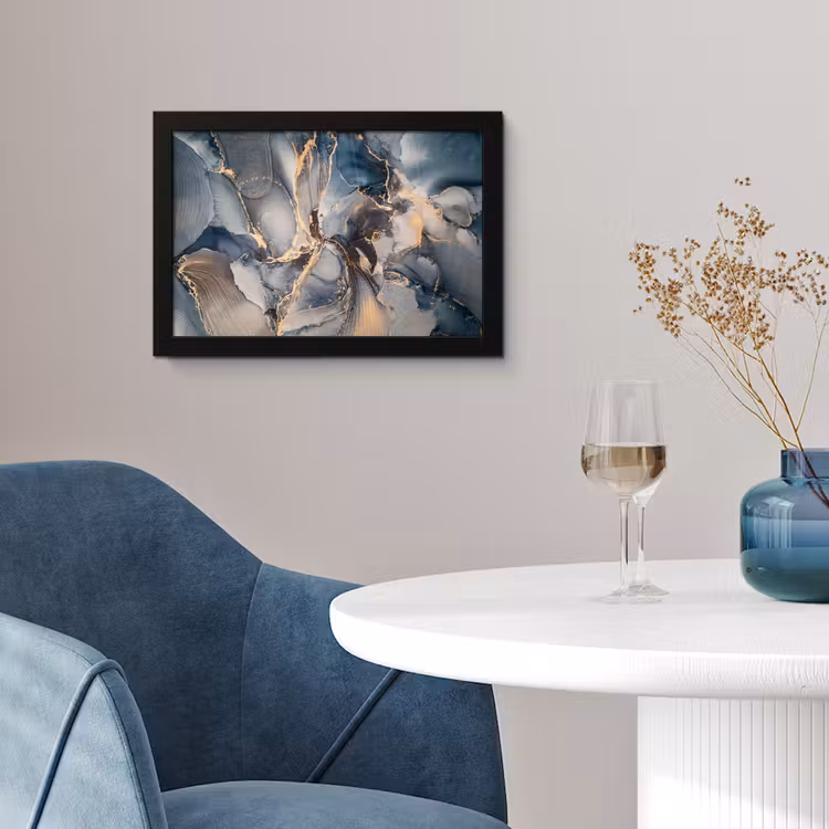 Poster met lijst - Marmer - Grijs - Blauw - Luxe - Goud — 2