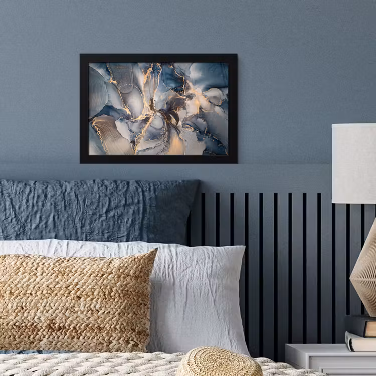 Poster met lijst - Marmer - Grijs - Blauw - Luxe - Goud — 4