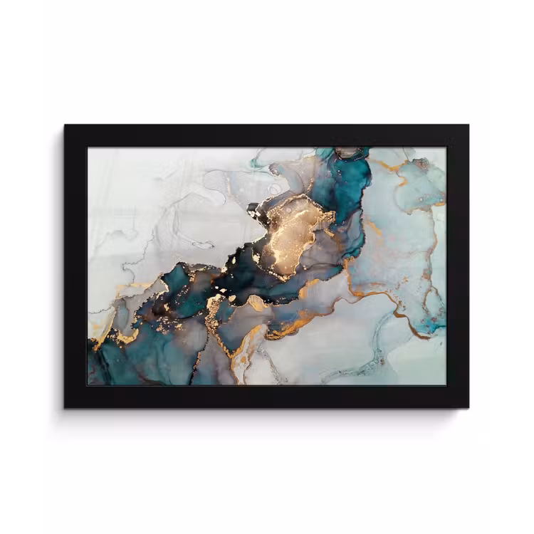 Poster met lijst - Marmer print - Goud - Blauw — 1