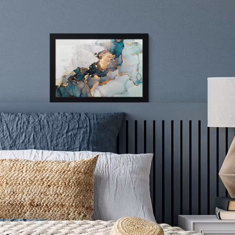 Poster met lijst - Marmer print - Goud - Blauw — 4