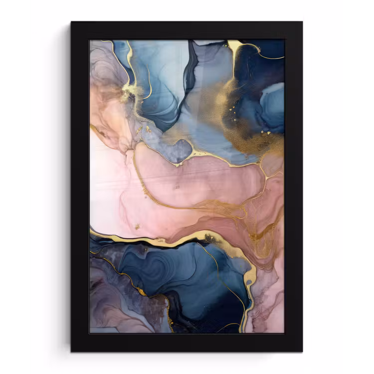 Poster met lijst - Marmer - Roze - Blauw — 1
