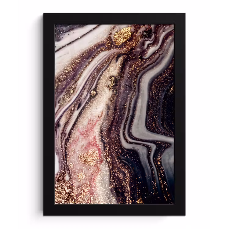 Poster met lijst - Marmer - Roze - Goud - Glitter - Marmerlook — 1