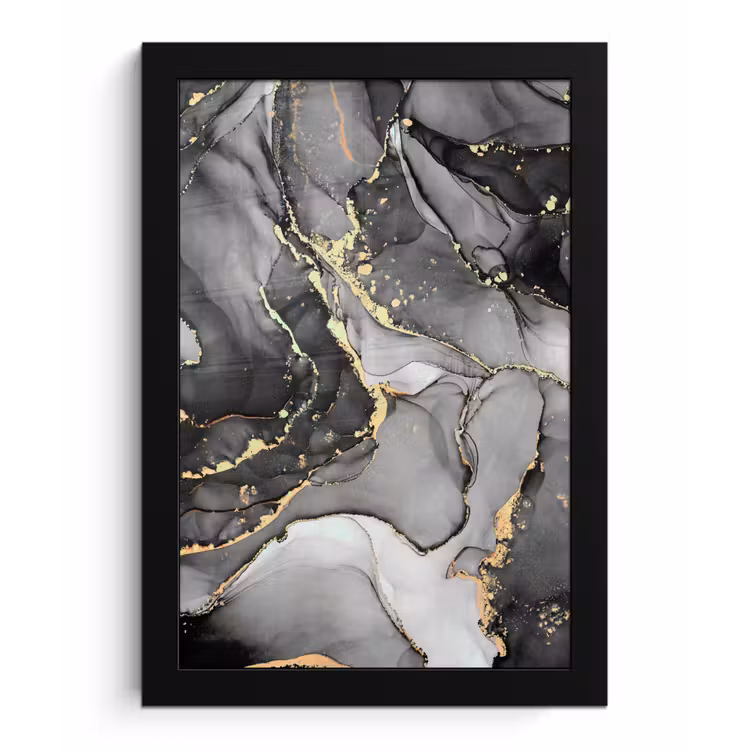 Poster met lijst - Marmer - Zwart - Goud - Grijs — 1
