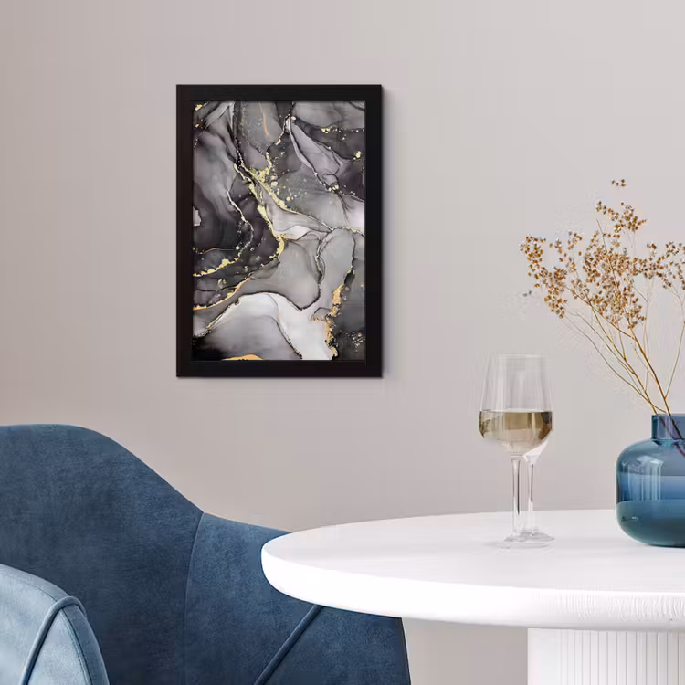 Poster met lijst - Marmer - Zwart - Goud - Grijs — 2