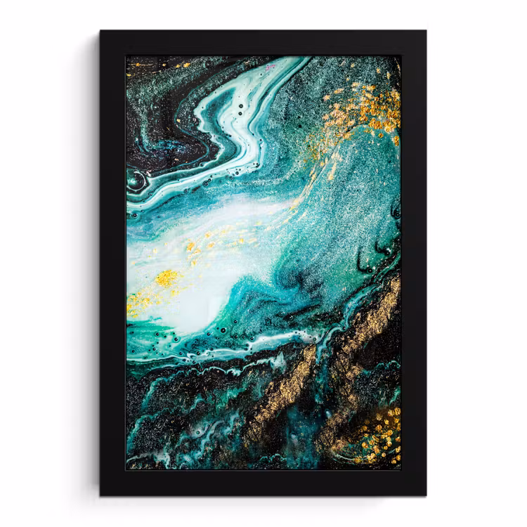 Poster met lijst - Marmerlook - Blauw - Goud - Glitter - Luxe - Marmer — 1