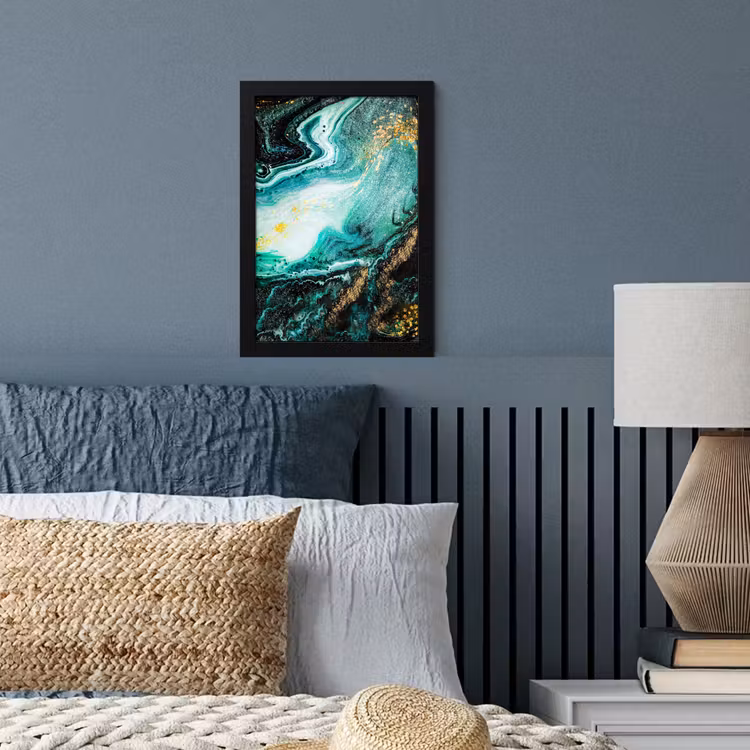 Poster met lijst - Marmerlook - Blauw - Goud - Glitter - Luxe - Marmer — 4