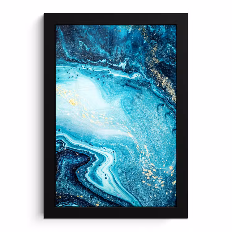 Poster met lijst - Marmerlook - Blauw - Goud - Luxe - Glitter - Marmer — 1