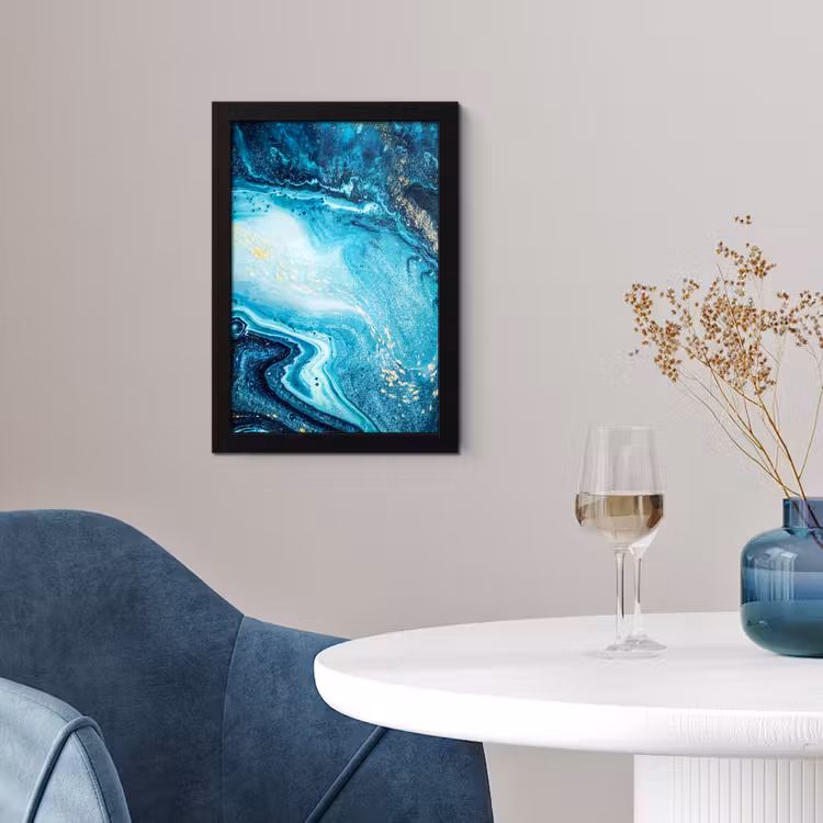 Poster met lijst - Marmerlook - Blauw - Goud - Luxe - Glitter - Marmer — 2