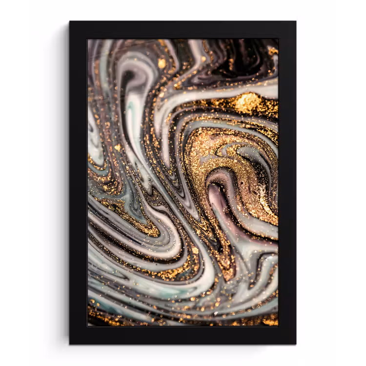 Poster met lijst - Marmerlook - Goud - Glitter - Luxe - Marmer - Wit — 1