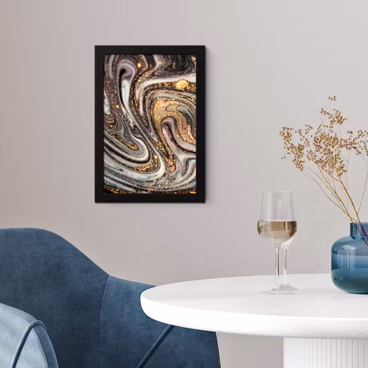Poster met lijst - Marmerlook - Goud - Glitter - Luxe - Marmer - Wit — 2