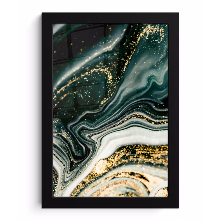 Poster met lijst - Marmerlook - Goud - Groen - Glitter - Design - Marmer — 1