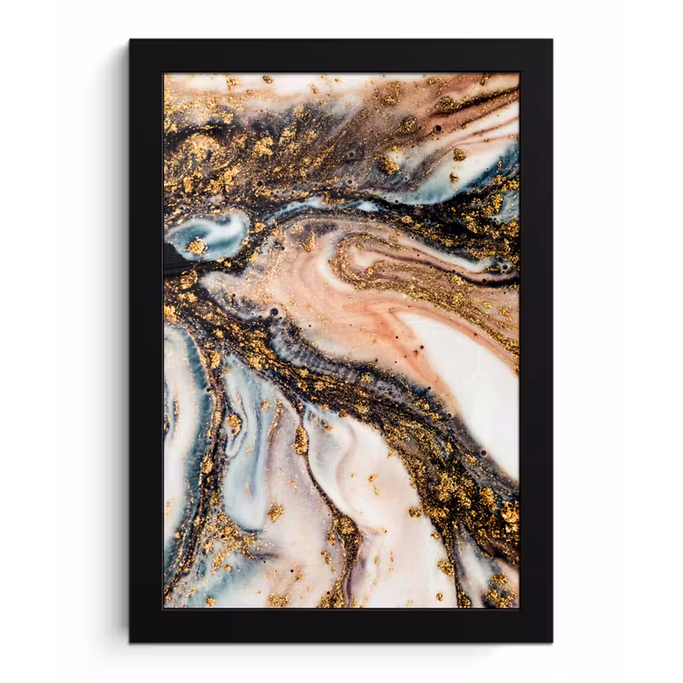 Poster met lijst - Marmerlook - Goud - Zwart - Glitter - Chic — 1