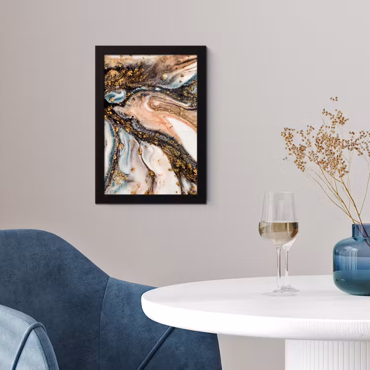 Poster met lijst - Marmerlook - Goud - Zwart - Glitter - Chic — 2