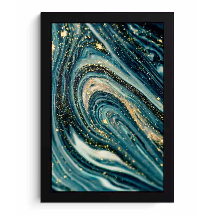 Poster met lijst - Marmerlook - Luxe - Goud - Turquoise - Glitter — 1