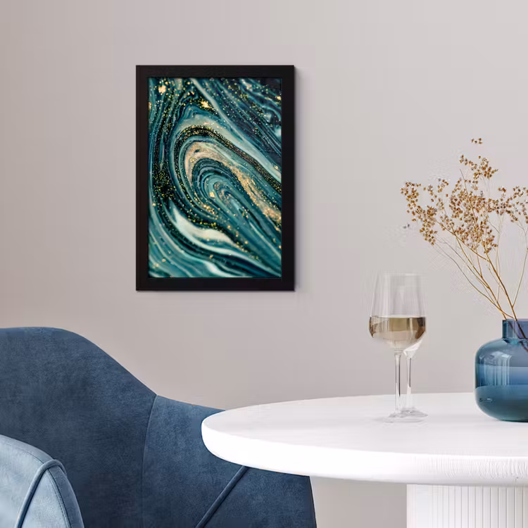 Poster met lijst - Marmerlook - Luxe - Goud - Turquoise - Glitter — 2