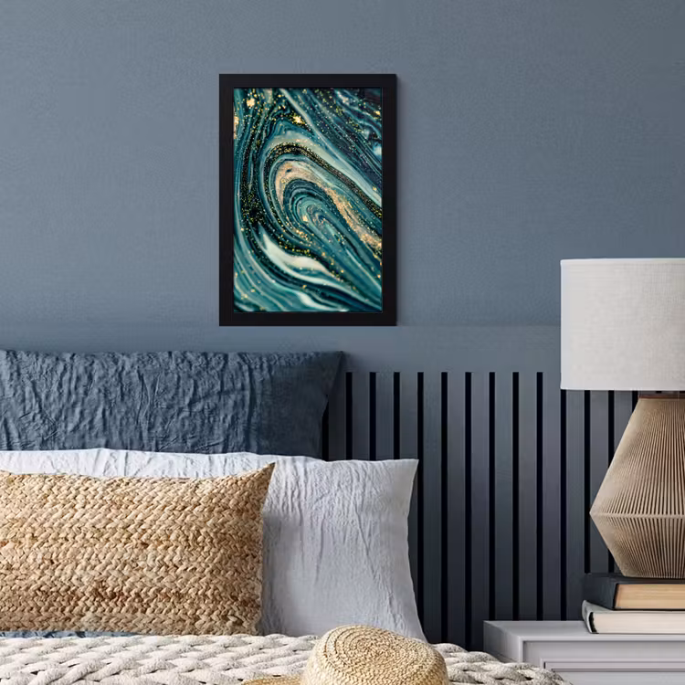 Poster met lijst - Marmerlook - Luxe - Goud - Turquoise - Glitter — 4