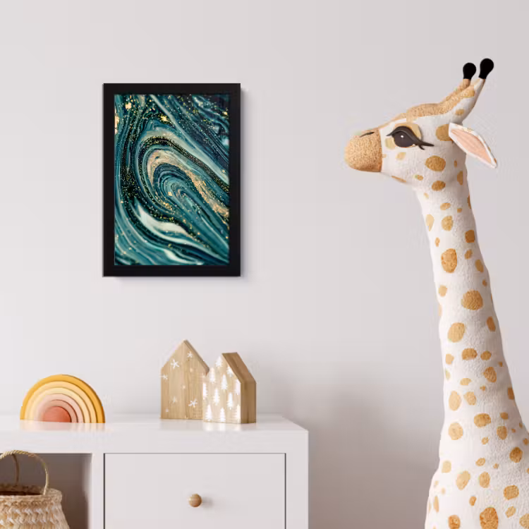 Poster met lijst - Marmerlook - Luxe - Goud - Turquoise - Glitter — 5