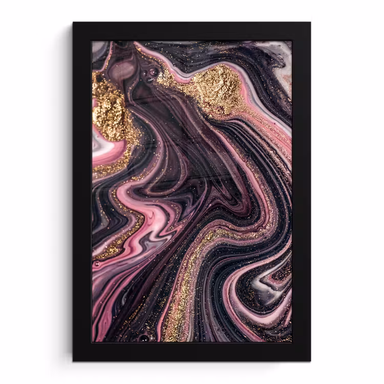 Poster met lijst - Marmerlook - Roze - Paars - Goud - Luxe - Marmer — 1