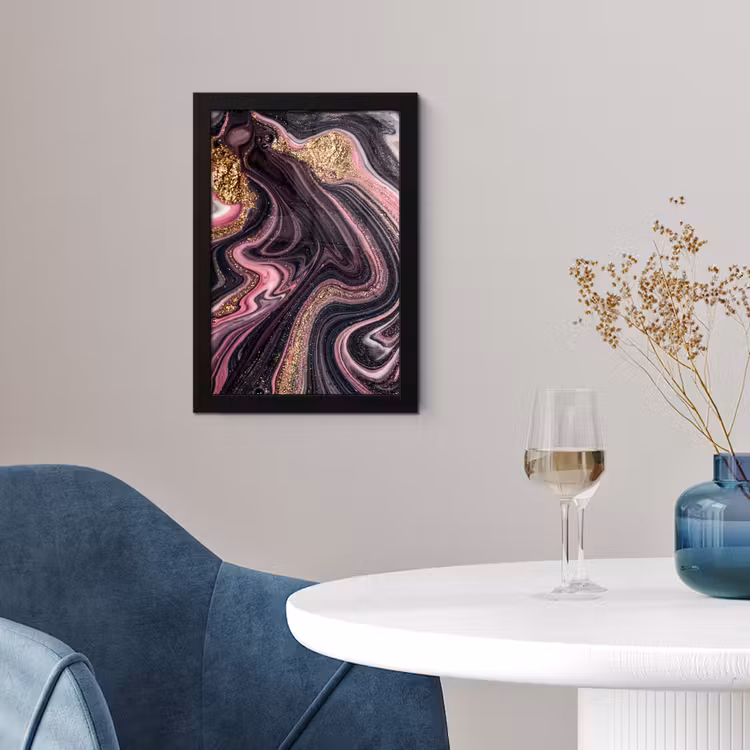 Poster met lijst - Marmerlook - Roze - Paars - Goud - Luxe - Marmer — 2