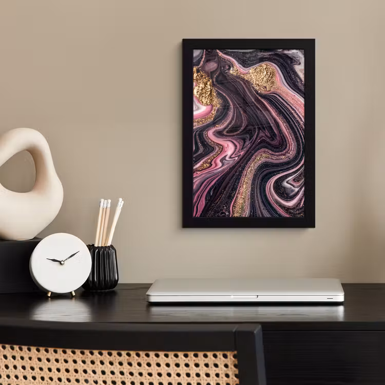 Poster met lijst - Marmerlook - Roze - Paars - Goud - Luxe - Marmer — 3