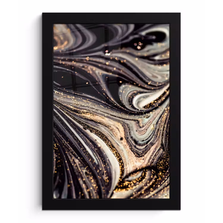 Poster met lijst - Marmerlook - Zwart - Goud - Wit - Glitter - Marmer — 1