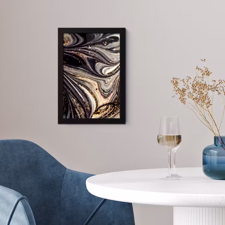 Poster met lijst - Marmerlook - Zwart - Goud - Wit - Glitter - Marmer — 2
