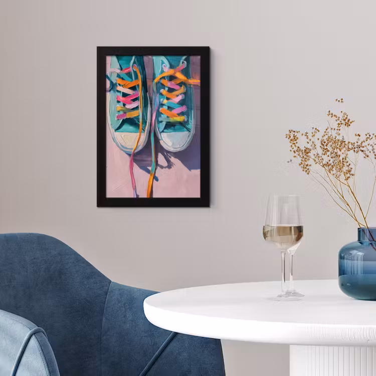 Poster met lijst - Sneakers - Veters - Kleurrijk - Schaduw — 2