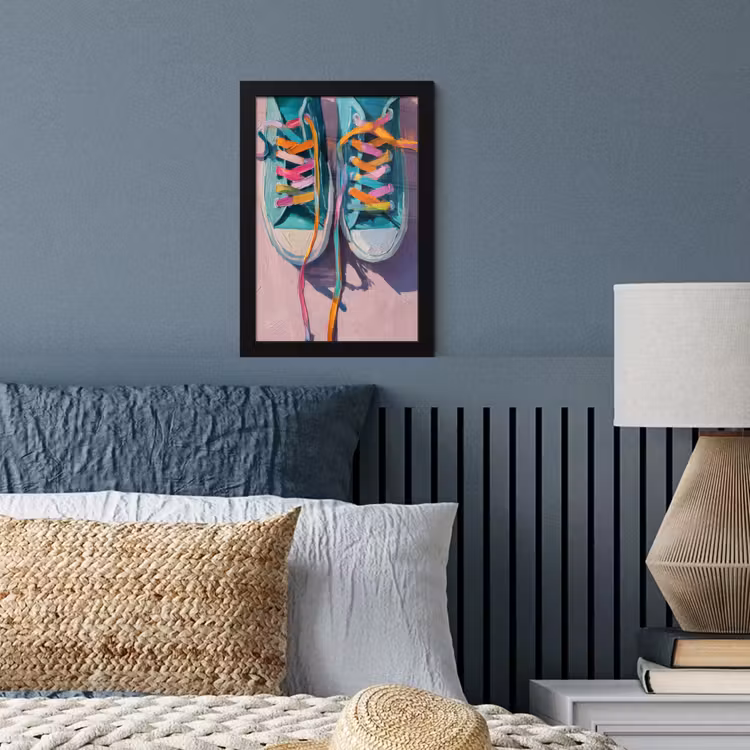 Poster met lijst - Sneakers - Veters - Kleurrijk - Schaduw — 4