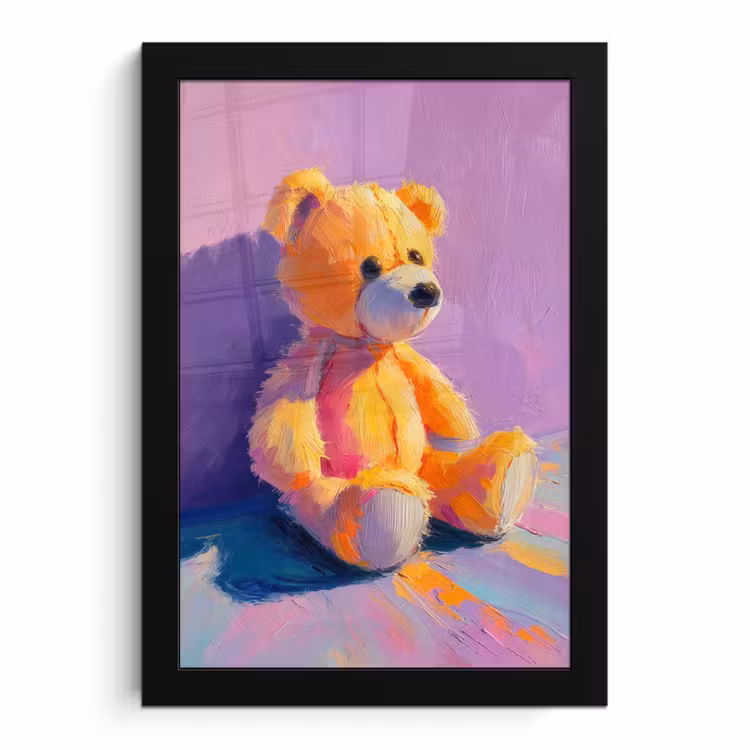 Poster met lijst - Teddybeer - Schaduw - Penseelstreken - Paars — 1