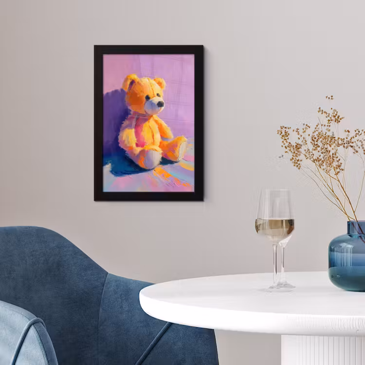 Poster met lijst - Teddybeer - Schaduw - Penseelstreken - Paars — 2