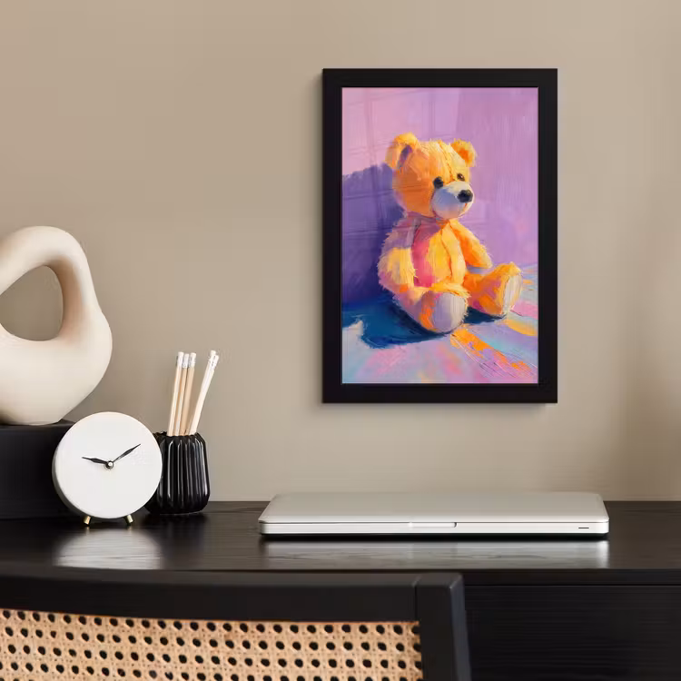 Poster met lijst - Teddybeer - Schaduw - Penseelstreken - Paars — 3