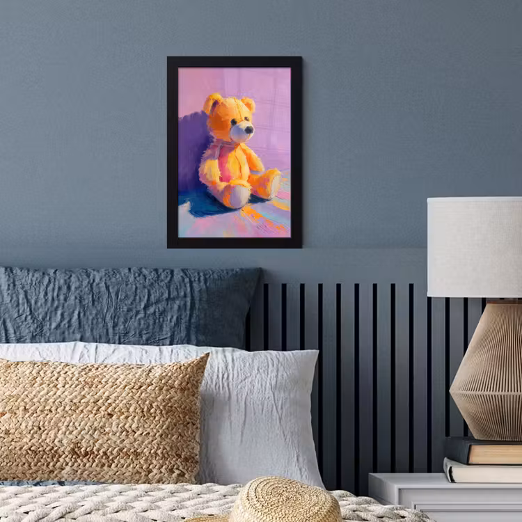 Poster met lijst - Teddybeer - Schaduw - Penseelstreken - Paars — 4