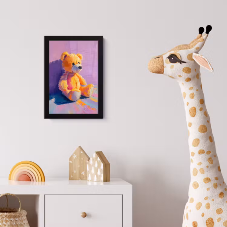 Poster met lijst - Teddybeer - Schaduw - Penseelstreken - Paars — 5