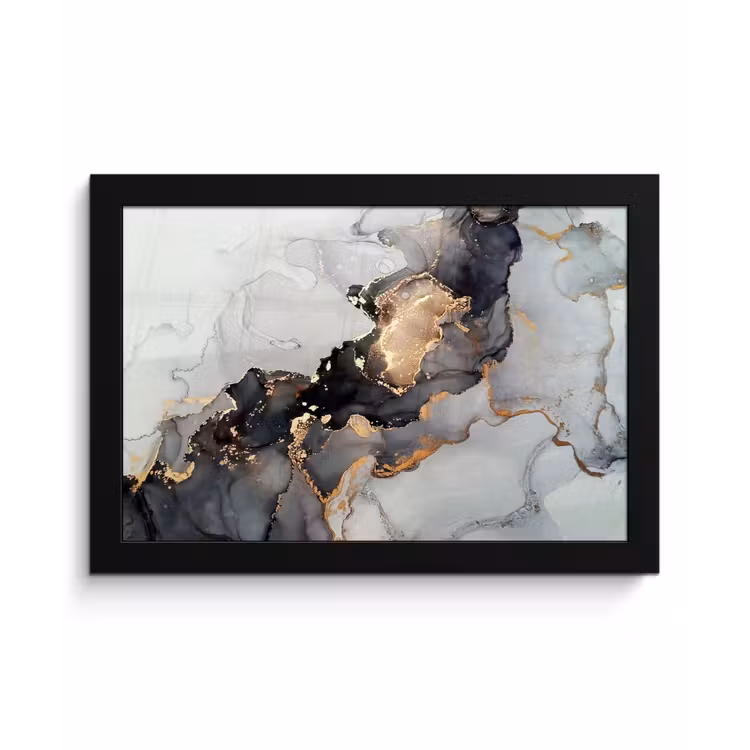 Poster met lijst - Zwart - Marmer - Luxe - Goud — 1